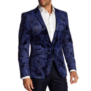 Suslo Couture Navy Long Sleeve Velvet Blazer XXL